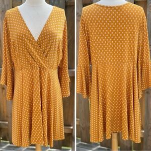 Vision USA Mustard with Black and White Floral Design Stretchy Summer Dress 1X